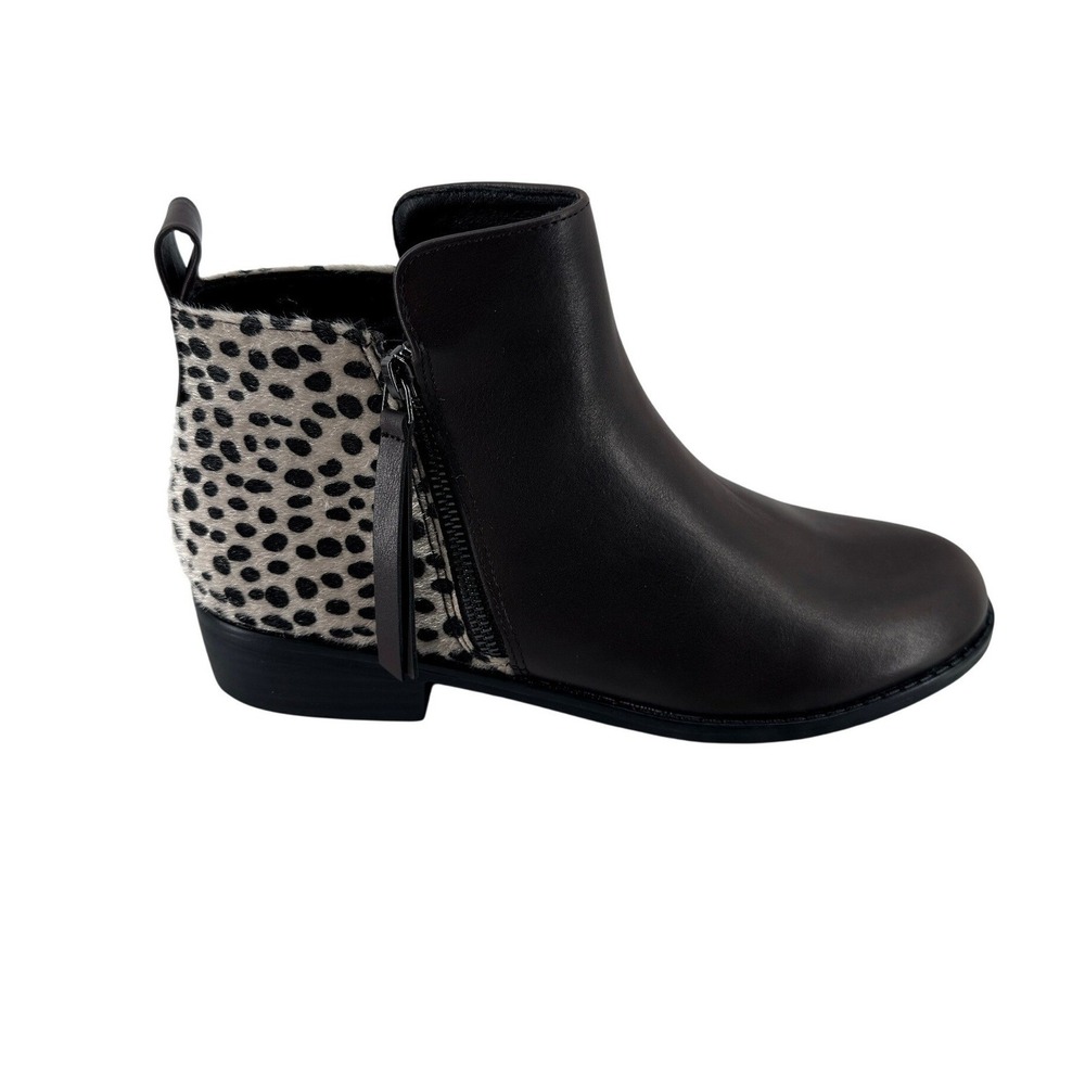 Mafulus Ankle Boots Womens 9.5 Brown Faux Leather Cheetah Calf Hair Side Zip - Picture 1 of 13